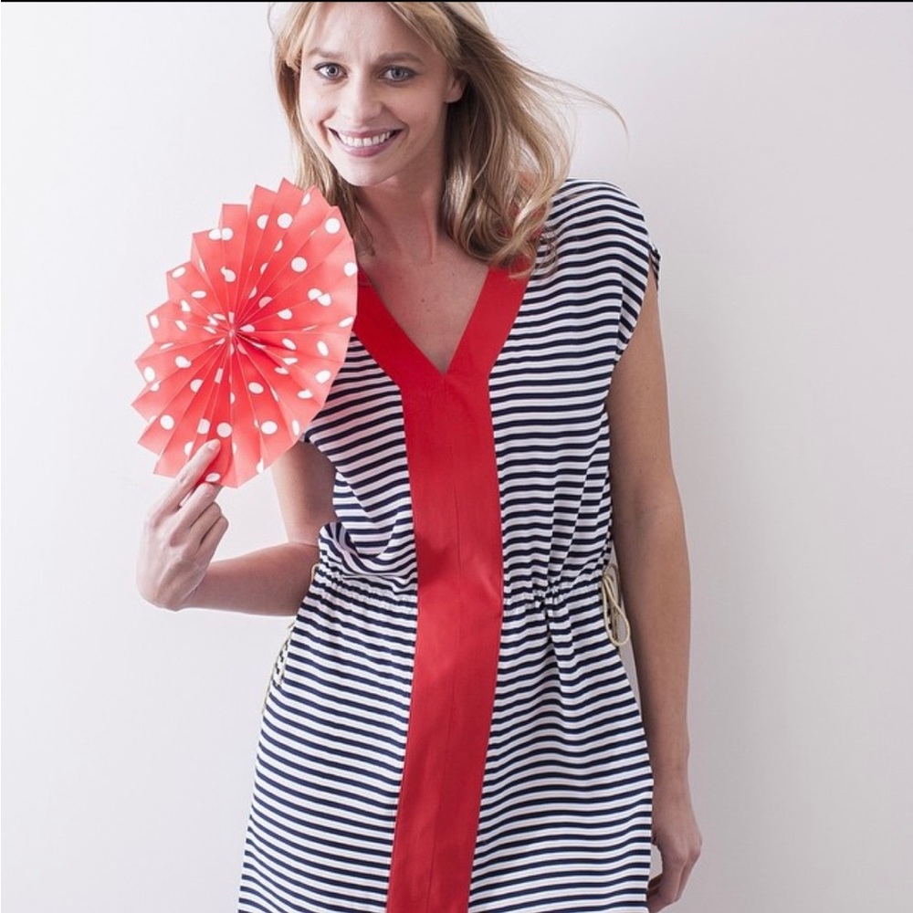 Sail to Sable 100% silk dress red, white, blue xs 0-2 EUC